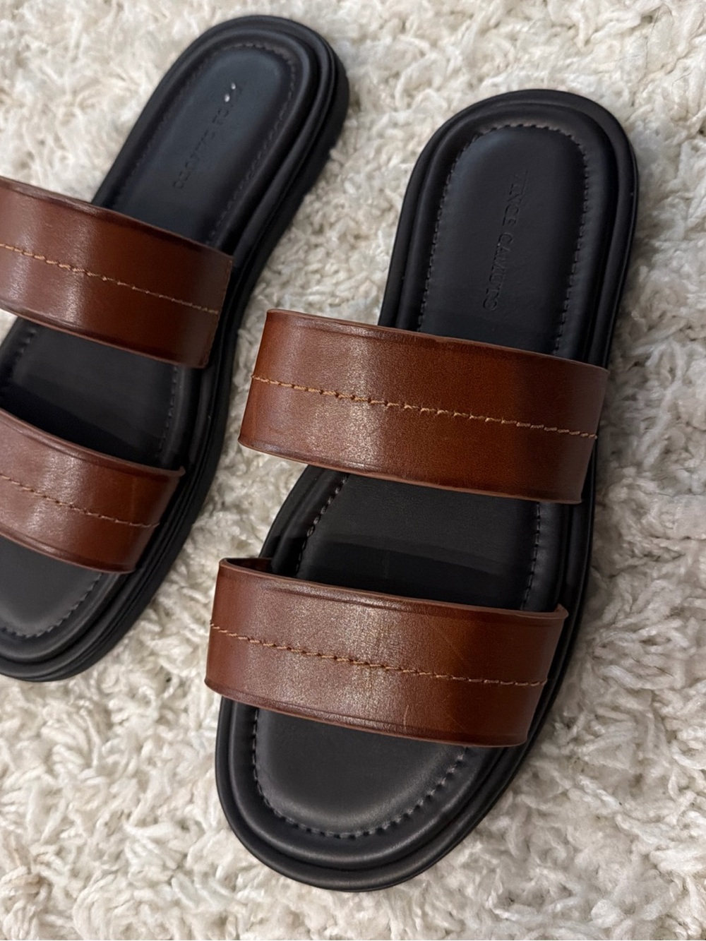 Vince Camuto Sandals 11 M Waely Slides  Brown Leather Casual  NEW
